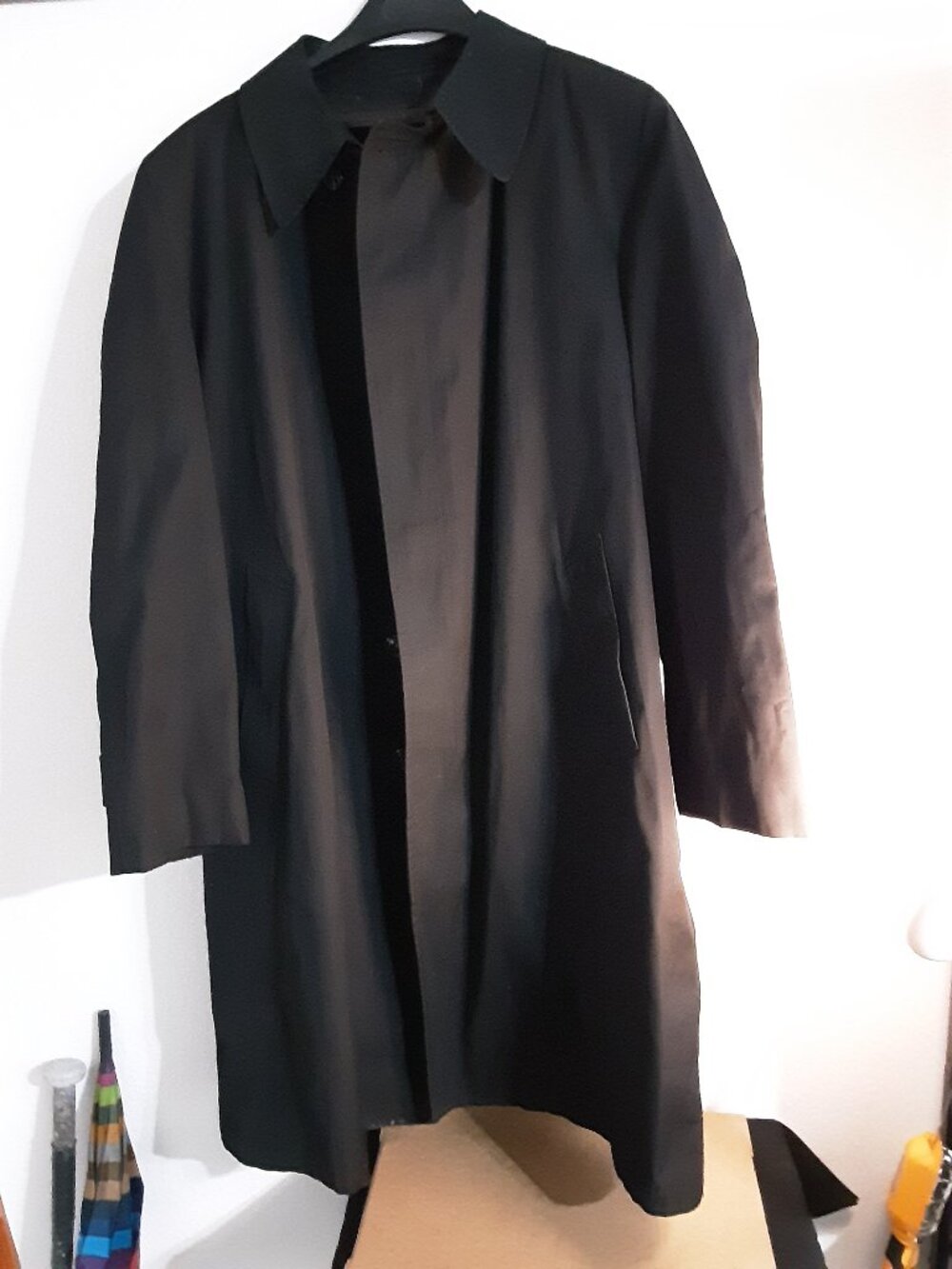 Vintage London Fog Maincoats Mens 44 Long Black Coat Removable Liner